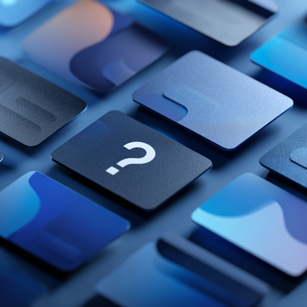 Abstract question tiles in blue tones